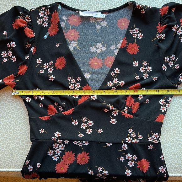 NWOT All in Favor Floral MIDI Dress, black with orange florals - Picture 11 of 16